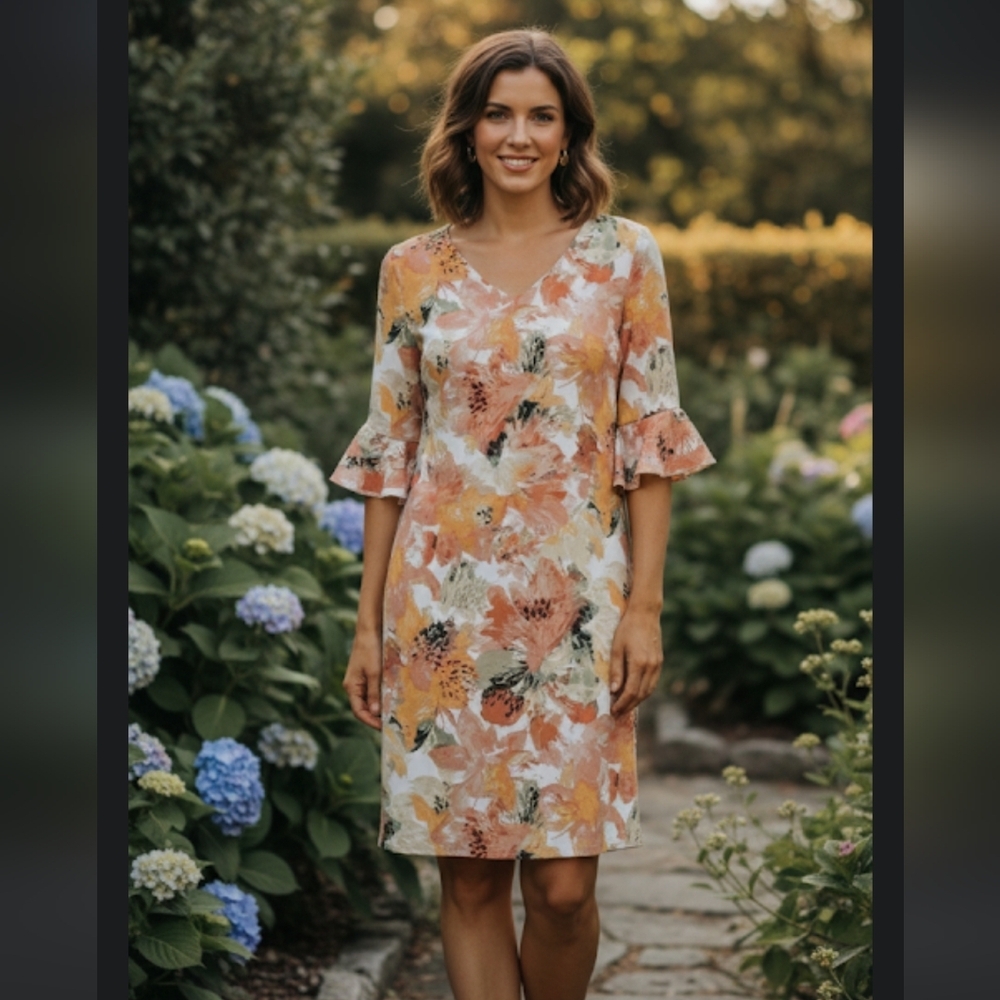 Cato Like New Floral Ruffle Sleeve Dress
